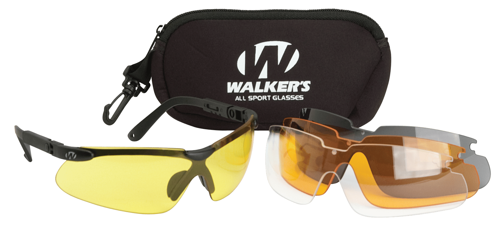 Walker's GWPASG4L2 Sport Glasses Combo Adult Clear/Smoke Gray/Amber/Yellow Lens Polycarbonate Black Frame