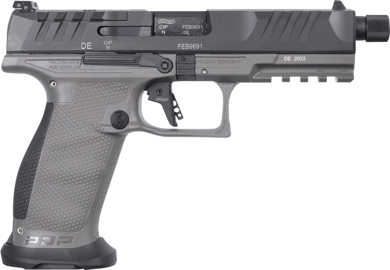 Walther Arms 2877503 PDP Pro SD 9mm Luger 18+1 5.10" Threaded Barrel, Black Optic Cut/Serrated Slide, Tungsten Gray Polymer Frame with Pic. Rail, Performance Duty Grip, Flared Magwell