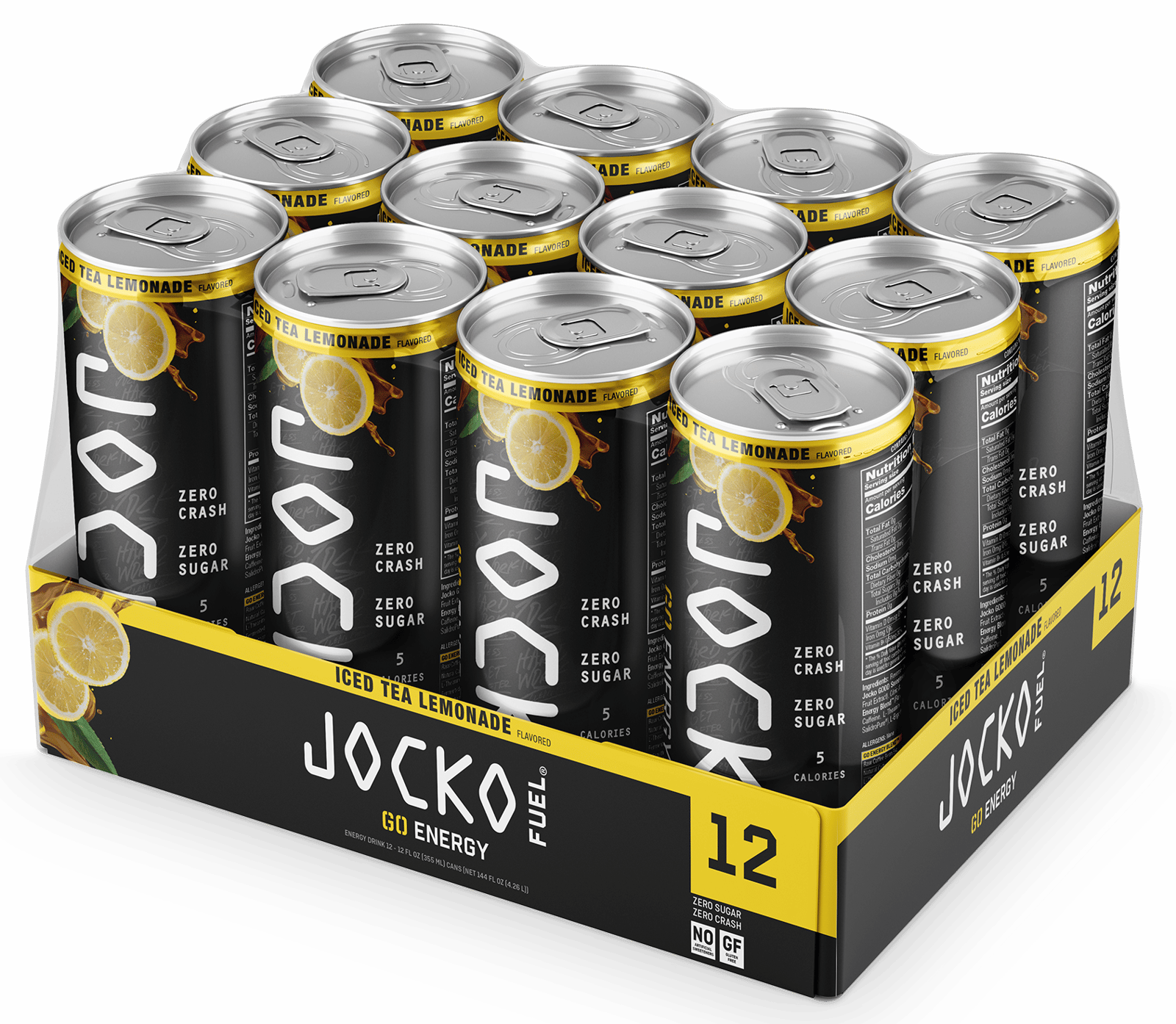 Jocko Fuel 29002 Iced Tea Lemonade Energy Drinks 12oz 12Pack