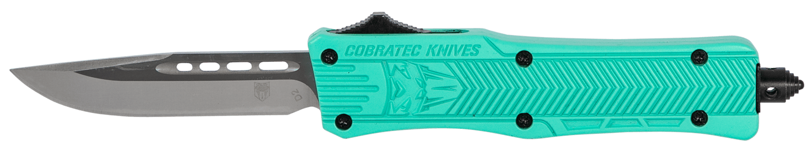 CobraTec Knives STFCTK1SDNS CTK-1  Small 2.75" OTF Drop Point Plain D2 Steel Blade/Tiffany Blue Aluminum Handle Features Glass Breaker Includes Pocket Clip