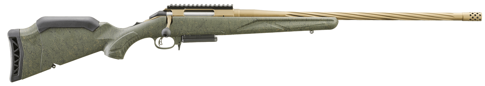 Ruger 46946 American II Predator Full Size 6.5 PRC 3+1 22" Burnt Bronze Cerakote Spiral Fluted Threaded Barrel & Alloy Steel Receiver w/Picatinny Rail, Green Splatter Adj LOP Synthetic Stock