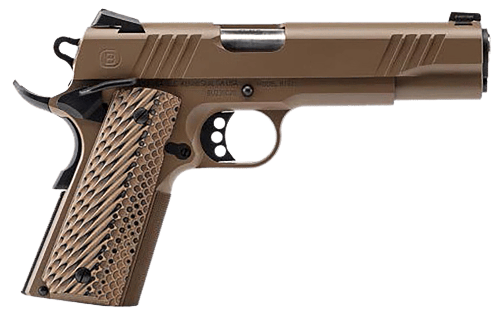 Bersa B19117050DEHB B1911  45 ACP 8+1 5" Stainless Steel Barrel, Flat Dark Earth Serrated Slide, Flat Dark Earth Stainless Steel Frame w/Beavertail, FDE VZ Grip