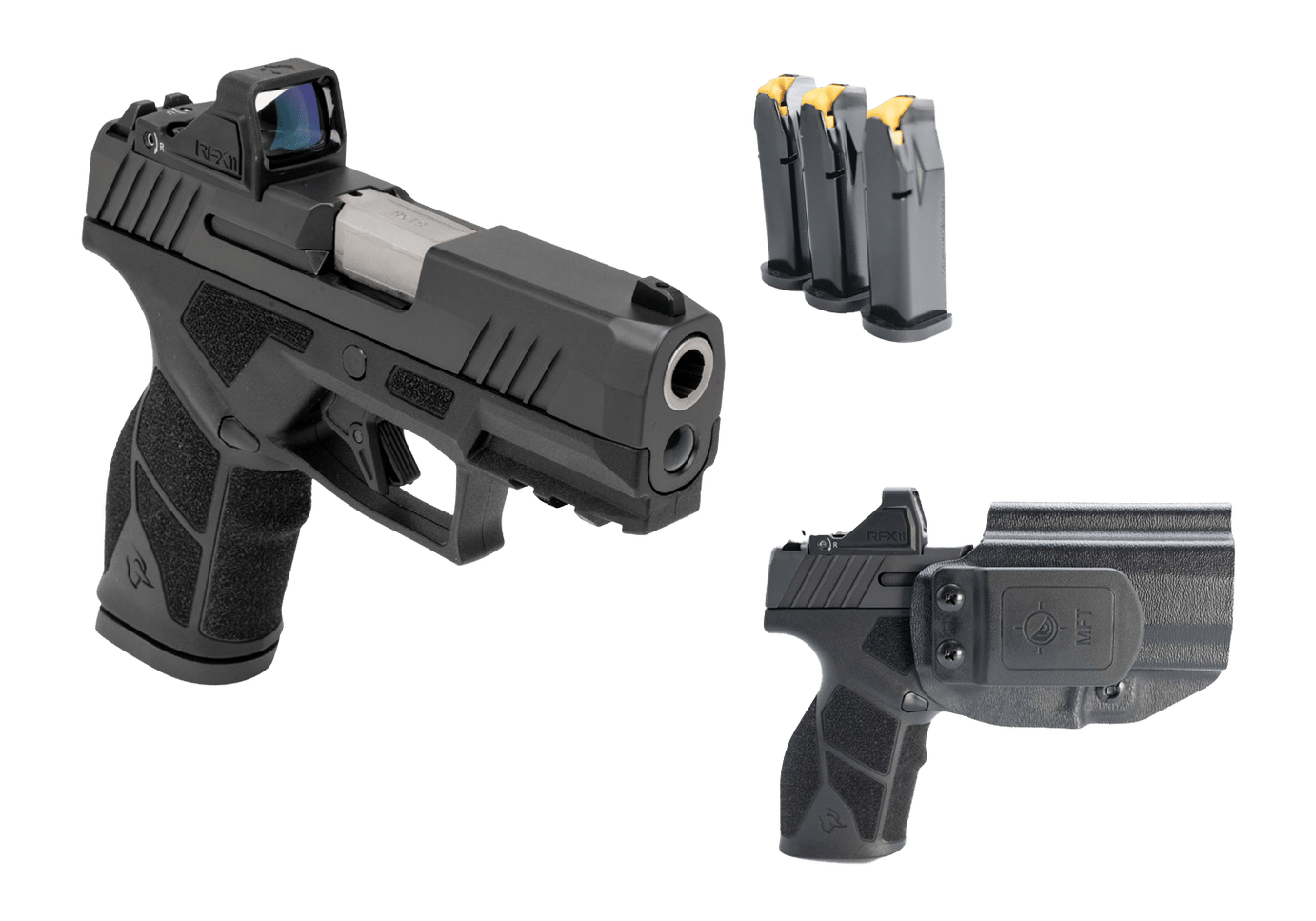 Taurus 1-GX2P931-CK8 GX2 T.O.R.O Carry Kit Compact 9mm Luger 13+1 3.38" Stainless Barrel, Matte Black Alloy Steel Serrated w/Optic Slide, Black Polymer Frame w/Picatinny Rail, Black Textured Grip, Vir
