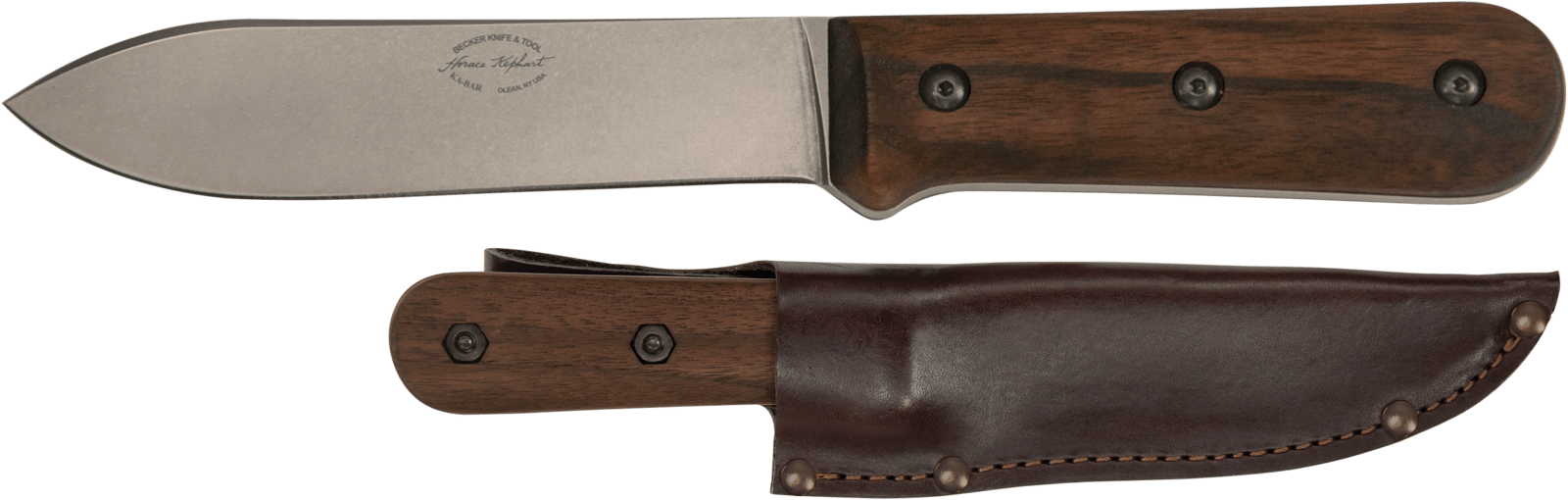Ka-Bar BK62 Becker Kephart 5.13" Fixed Drop Point Plain Satin Stonewashed 1095 Cro-Van Blade, Walnut Handle, Includes Sheath