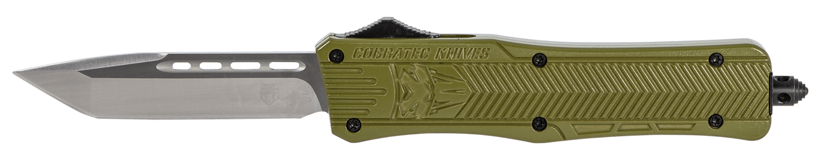 CobraTec Knives MODCTK1MTNS CTK-1  Medium 3" OTF Tanto Plain D2 Steel Blade/OD Green Aluminum Handle Features Glass Breaker Includes Pocket Clip