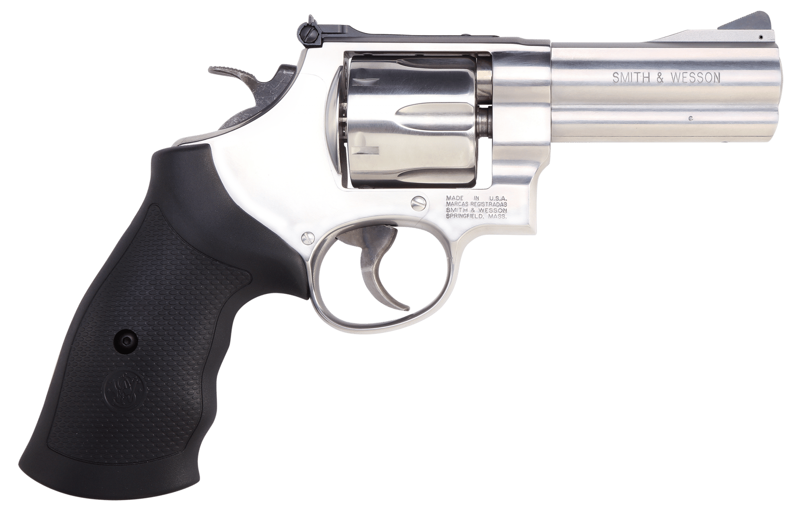 Smith & Wesson 12463 Model 610  N-Frame 10mm Auto/40 S&W 6 Shot 4" Stainless Steel Barrel, Cylinder &  Frame, Black Finger Grooved Grip, Internal Lock Safety, Exposed Hammer