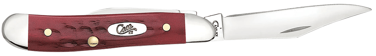 Case 00781 Peanut  Medium 2.10"/1.53" Folding Clip Point/Pen Plain Mirror Polished Tru-Sharp SS Blade Corn Cob Jigged Old Red Bone Handle