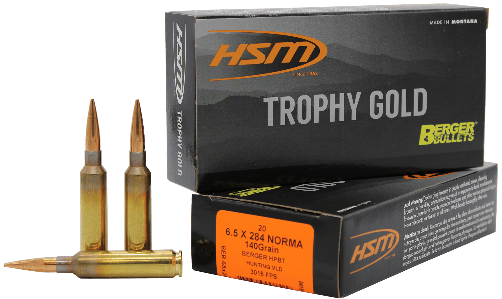 HSM 65X284140VLD Trophy Gold Extended Range 6.5x284 Norma 140 gr Berger Hunting VLD Match 20 Per Box/ 20 Case