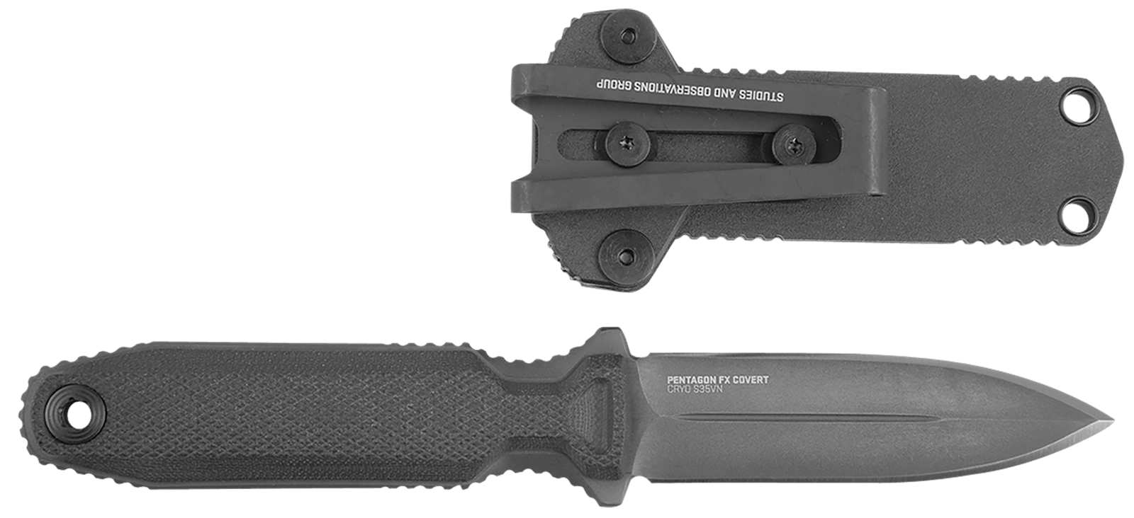 S.O.G SOG17610357 Pentagon FX Covert 3.41" Fixed Spear Point Plain Black Titanium Nitride Cryo CPM S35VN Blade/G10 Blackout Handle