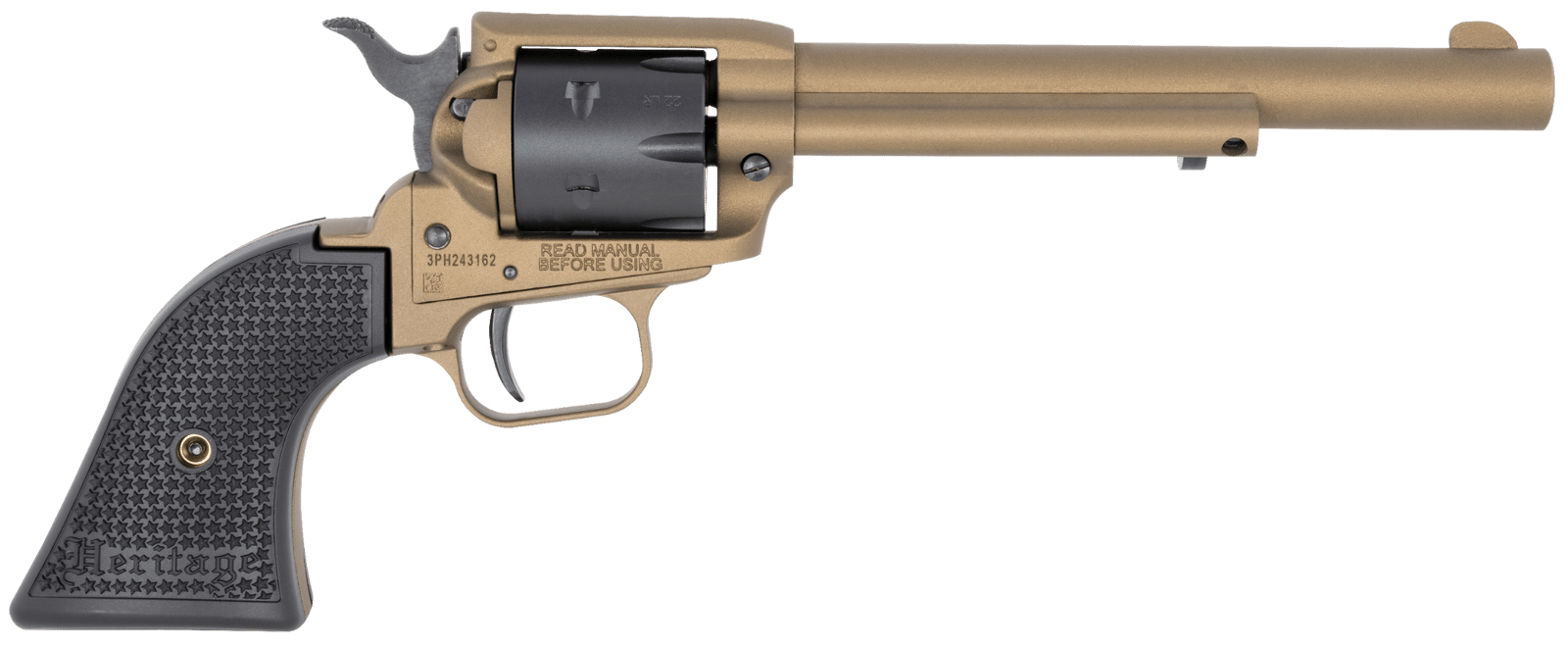 Heritage Mfg RR22A6 Rough Rider  22 LR 6 Shot, 6.50" Burnt Bronze Cerakote Steel Barrel, Black Satin Cylinder Burnt Bronze Cerakote Steel, Black Textured Polymer Grips