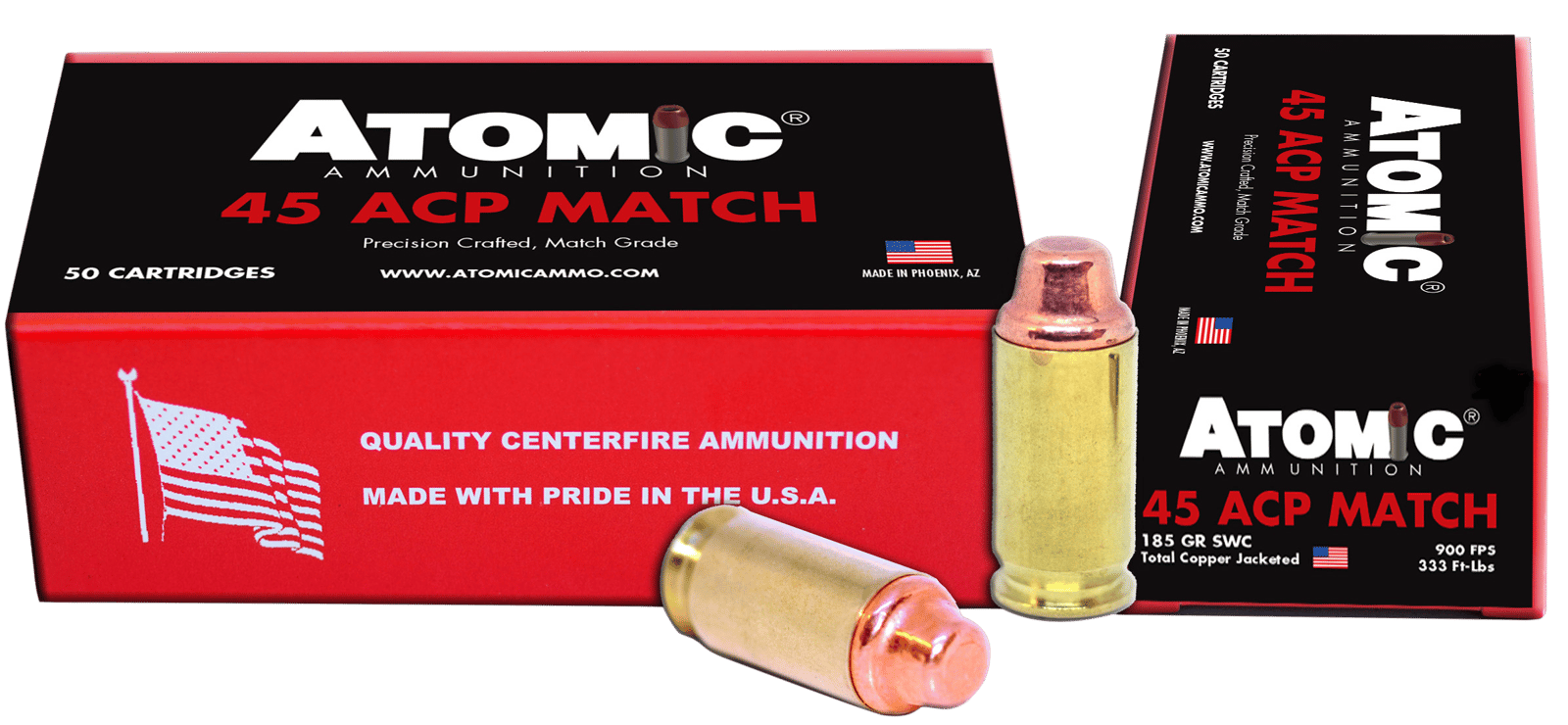 Atomic Ammunition 448 Match Precision Craft 45ACP 185gr Semi Wadcutter 50 Per Box/10 Case