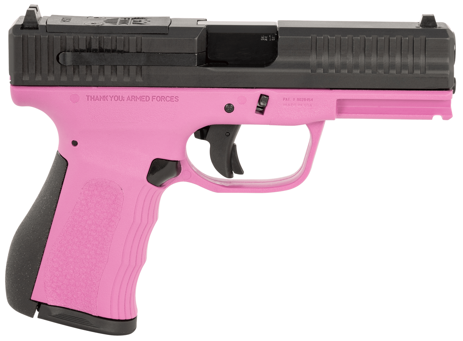 FMK FMKG49PK G3  9mm Luger 14+1 4" Stainless Steel Barrel, Black Optic Cut/Serrated Carbon Steel Slide, Pink Polymer Frame w/Picatinny Rail, Black Backstrap Grip
