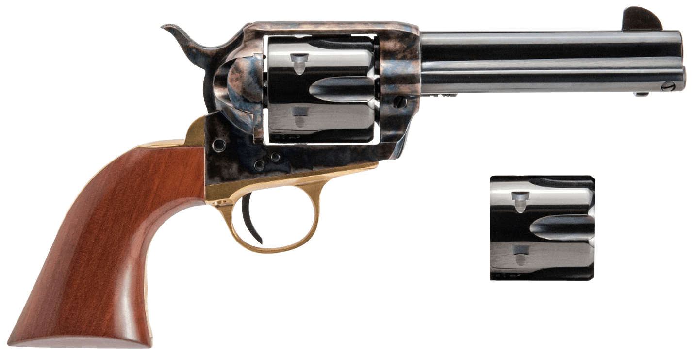 Cimarron PPP9MMDC Pistolero Dual Cylinder 9mm Luger/357 Mag 6 Shot, 4.75" Blued Barrel & Cylinder, Color Case Hardened Frame, Walnut Grip