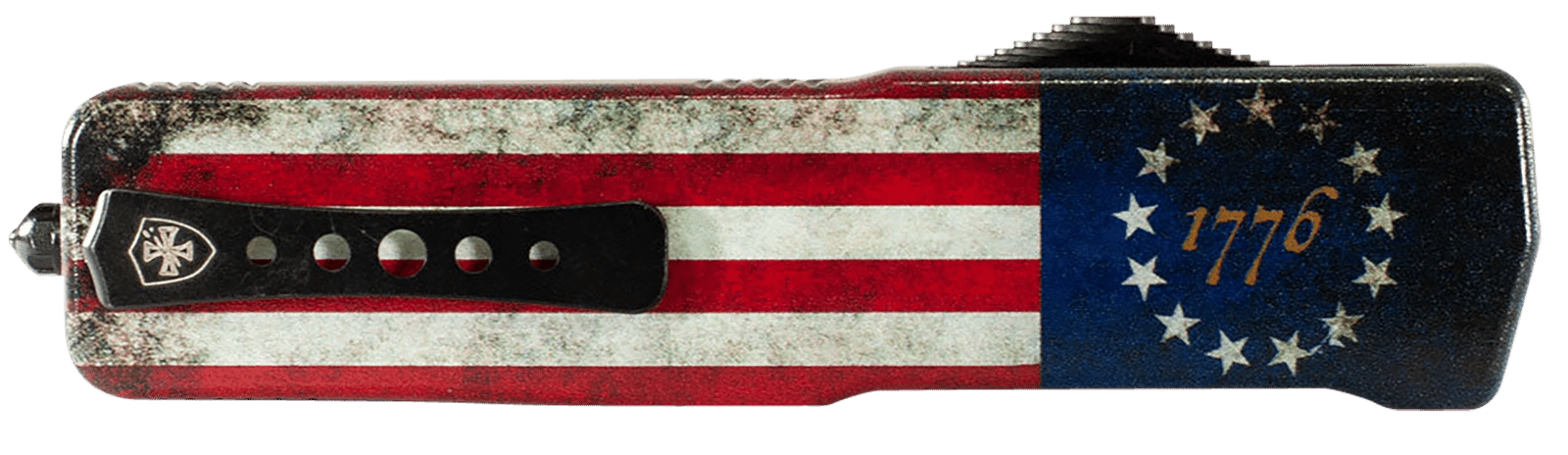 Templar Knife LZBRF321 Premium Weighted Betsy Ross Flag Large 3.55" OTF Drop Point Plain Black Oxide Stonewashed D2 Steel Blade, 5.25" Betsy Ross Flag Aluminum Zinc Alloy Handle