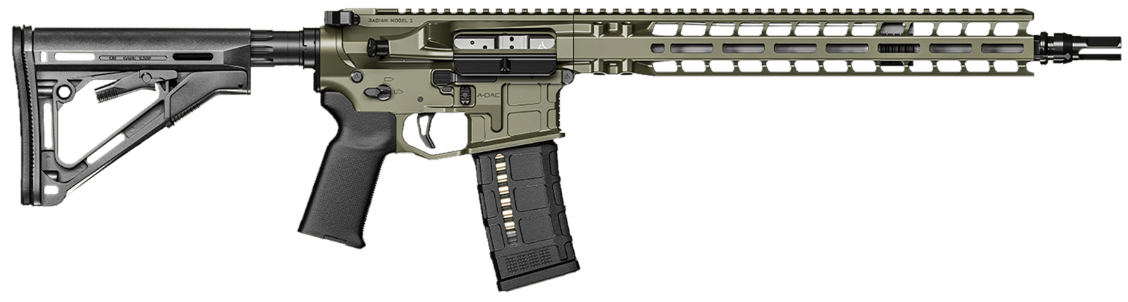 Radian Weapons R0536 Model 1 Carbine 223 Wylde 30+1 14.50" Pinned & Welded Barrel, OD Green Billet Rec/M-Lok Handgaurd, Magpul Grip & CTR Stock, Ambi Controls, Mid-Length Gas