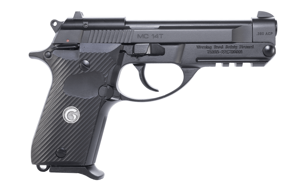 EAA GIRSAN 390850 MC 14T Solution Compact Frame 380 ACP 13+1, 4.50" Black Steel Tip-Up Barrel, Serrated Steel Slide & Aluminum Frame w/Picatinny Rail, Black Checkered Polymer Grip Ambidextrous