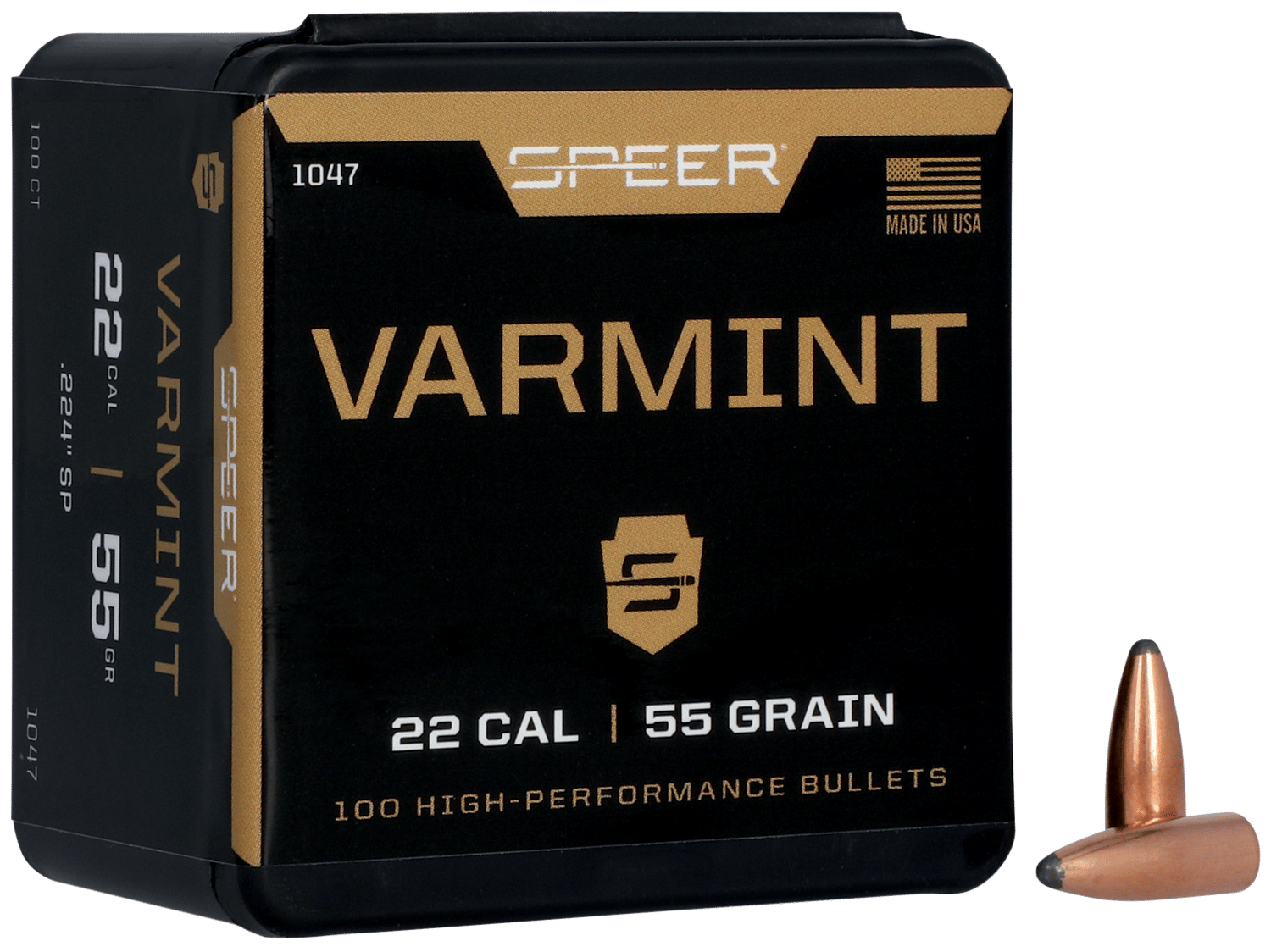 Speer 1047 Varmint  22Cal 55gr Jacketed Soft Point 100 Per Box/5 Case
