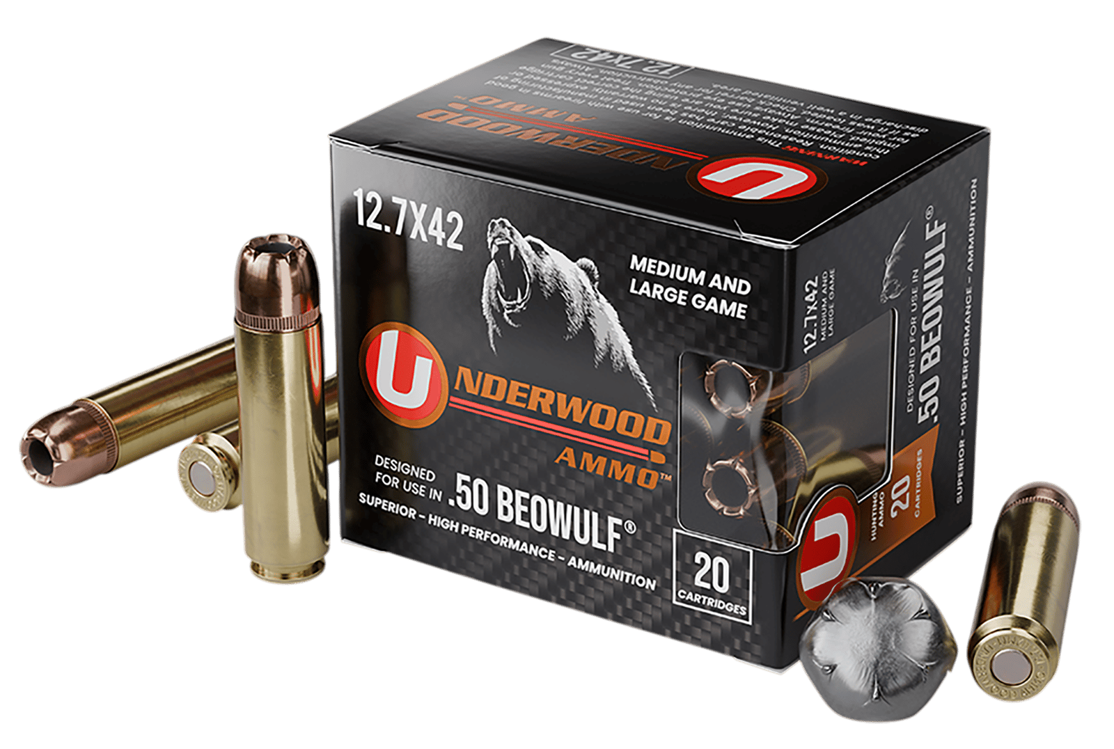Underwood Ammo 518 XTP  50Beowulf 350gr Jacketed Hollow Point 20 Per Box/10 Case