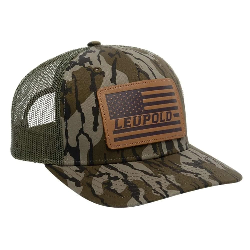 Leupold Leather Flag Trucker Hat Mossy Oak Bottomland Camo/Green