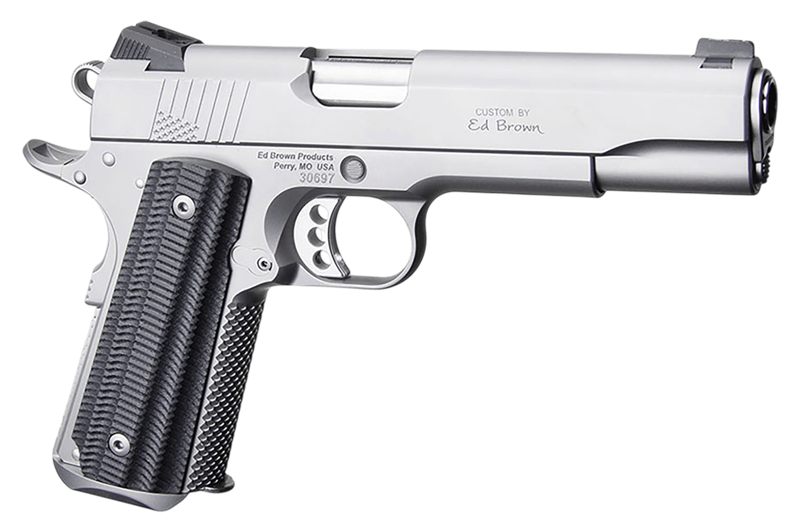 Ed Brown BASESS2A 1911 2nd Amendment 45 ACP 7+1 5" Stainless Steel Barrel, Serrated Slide & Frame, Black Alien G10 Grip, Right Hand
