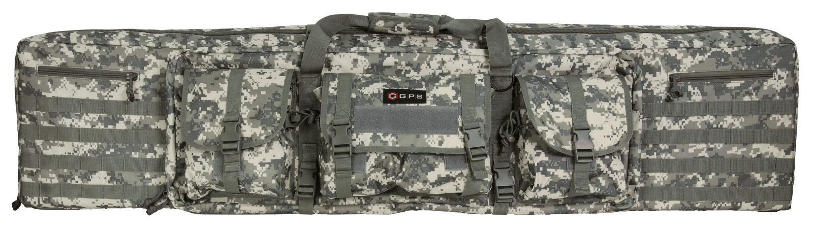 GPS Bags DRC55ACU Double Rifle Case A-TACS AU 600D Polyester w/ 2 Padded Pistol Sleeves MOLLE Webbing & Lockable Zippers
