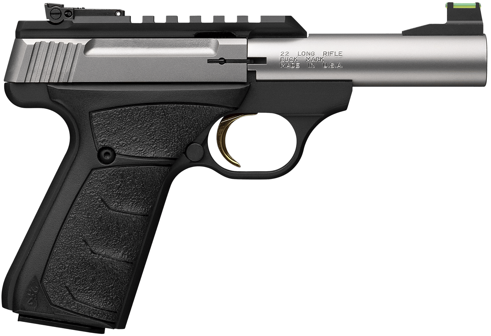 Browning 051605490 Buck Mark Plus Micro Bull 22 LR 10+1 4" Stainless Bull Barrel, Stainless Serrated Slide w/Picatinny Rail, Matte Black Alloy Steel Frame, Black Overmolded UFX Grip