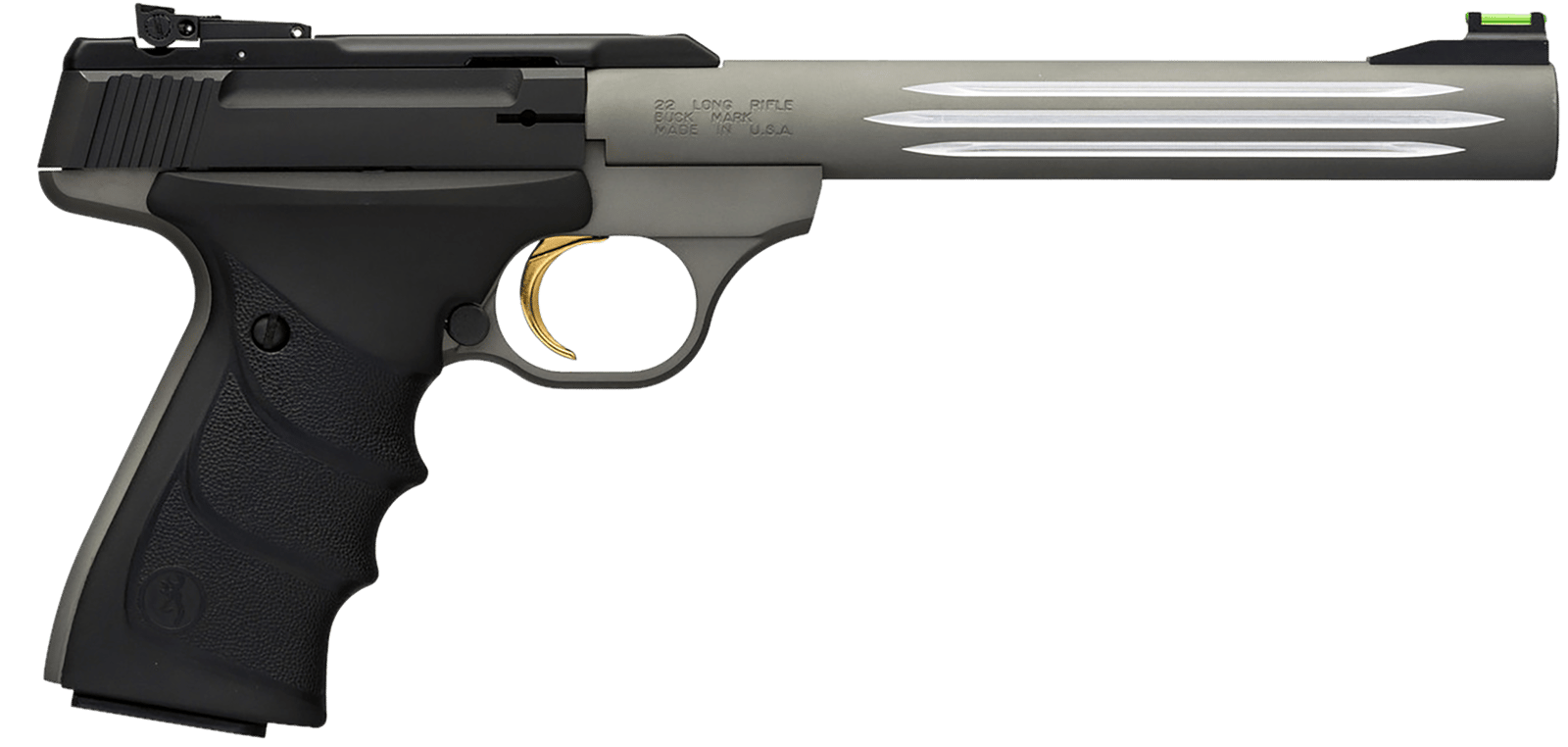 Browning 051462490 Buck Mark Lite *CA Compliant 22 LR 10+1 7.25" Matte Gray Fluted Barrel, Matte Black Serrated Steel Slide, Matte Gray Aluminum Frame, Black Ultragrip RX Grips
