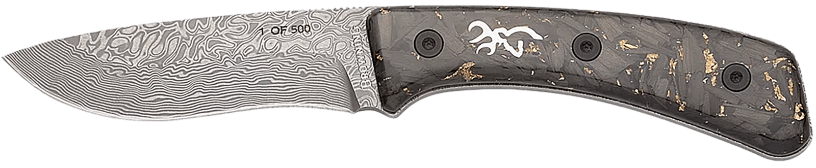 Browning 3220570B Rock  3.50" Fixed Drop Point Plain Acid Etch Damascus Blade, Carbon Fiber Handle