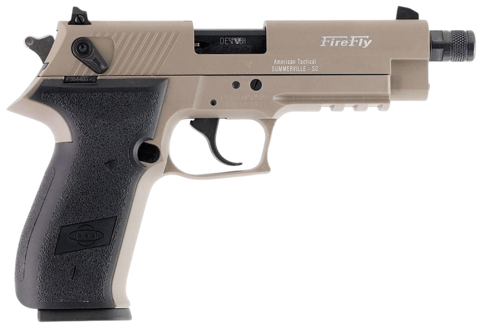 GSG GERG2213TFFTA FireFly  22 LR 13+1 4.90" Black Threaded Barrel, Tan Aluminum Serrated Slide, Tan Aluminum Frame w/Picatinny Rail, Textured Grip