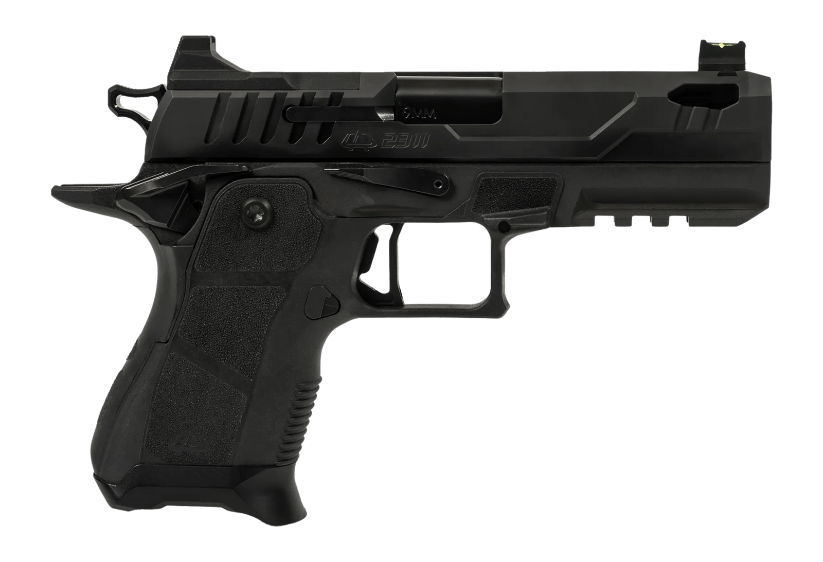 Oa Defense  2311 Pro Compact Frame 9mm Luger 15+1 4.25" DLC Black Steel Optic Ready/Serrated Slide, Black Aluminum Frame w/Picatinny Rail, Black Polymer Grip, Ambidextrous