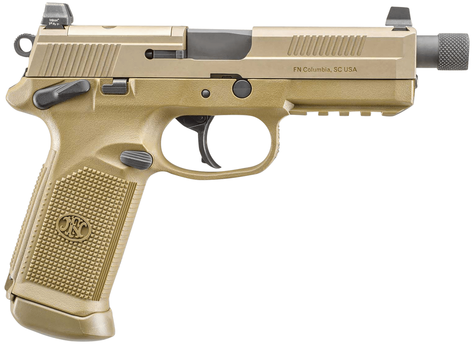 FN 66982 FNX Tactical 45 ACP 10+1 5.30" Black Steel Threaded Barrel, Flat Dark Earth Optic Cut/Serrated Steel Slide & Polymer Frame w/Picatinny Rail, FDE Interchangeable Backstrap Grip, Ambidextrous