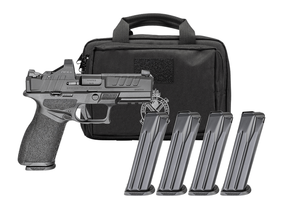 Springfield Armory EC9409BFC15PAC Echelon 40F.C Gear Pac 9mm Luger 15+1 4" Black Melonite Barrel, Steel Optic Ready/Serrated Slide, Black Polymer Frame w/Picatinny Rail, Ambidextrous