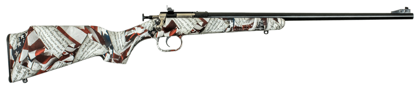 Crickett KSA2168 Youth  22 LR 1rd 16.12" Blued Barrel & Receiver, Fixed Front/Adjustable Rear Peep Sight, American Flag/Amendment Synthetic Stock w/11.5" LOP, Rebounding Firing Pin Safety