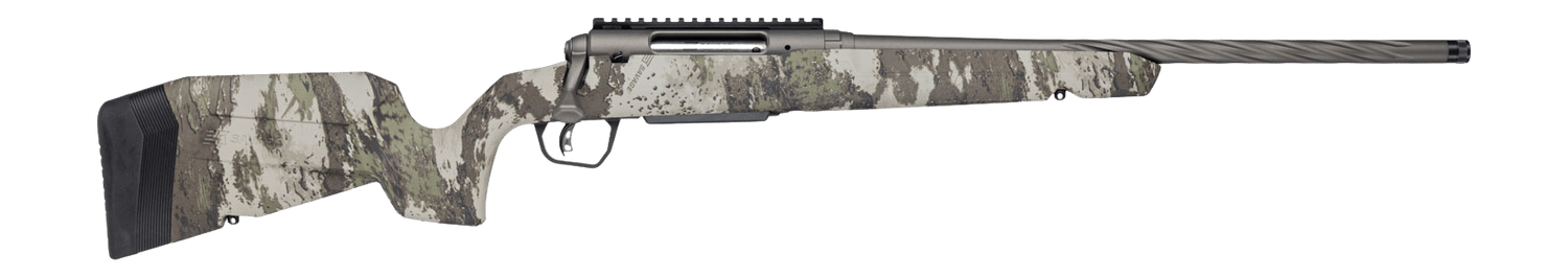 Savage Arms 33214 Axis 2 Pro 7mm-08 Rem 4+1 20" Gun Metal Bronze Cerakote Spiral Fluted Threaded Barrel & Receiver w/Picatinny Rail, Savage Woodland Camo Fixed w/Pistol Grip Synthetic Stock, Right Han