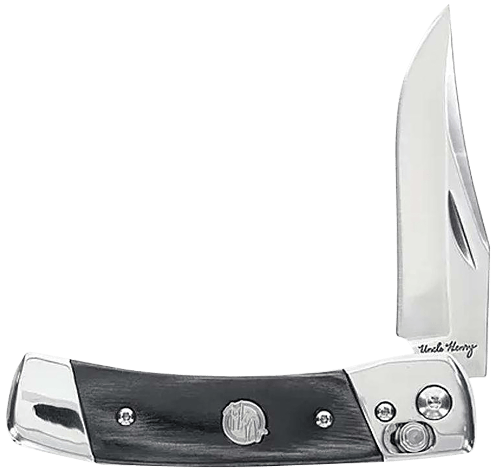 Uncle Henry 1222001 Smokey  2.90" Folding Plain 7Cr17MoV SS Blade, Black/SS Wood Laminate Handle
