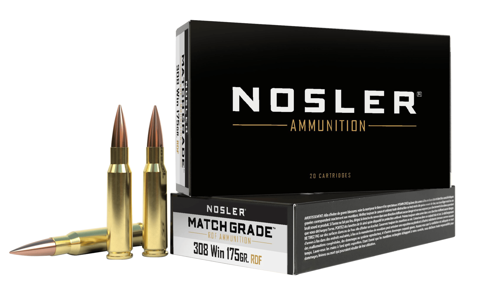 Nosler 60132 Match Grade RDF 308Win 175gr RDF Hollow Point Boat Tail 20 Per Box/10 Case