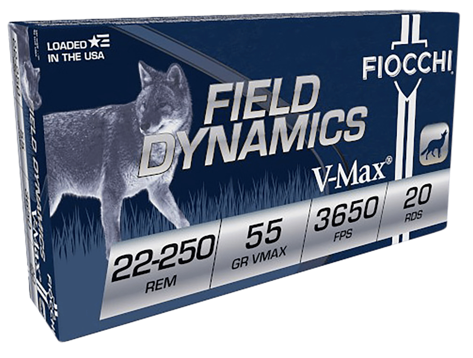 Fiocchi 22250HVD Field Dynamics  22-250Rem 55gr Hornady V Max 20 Per Box/10 Case