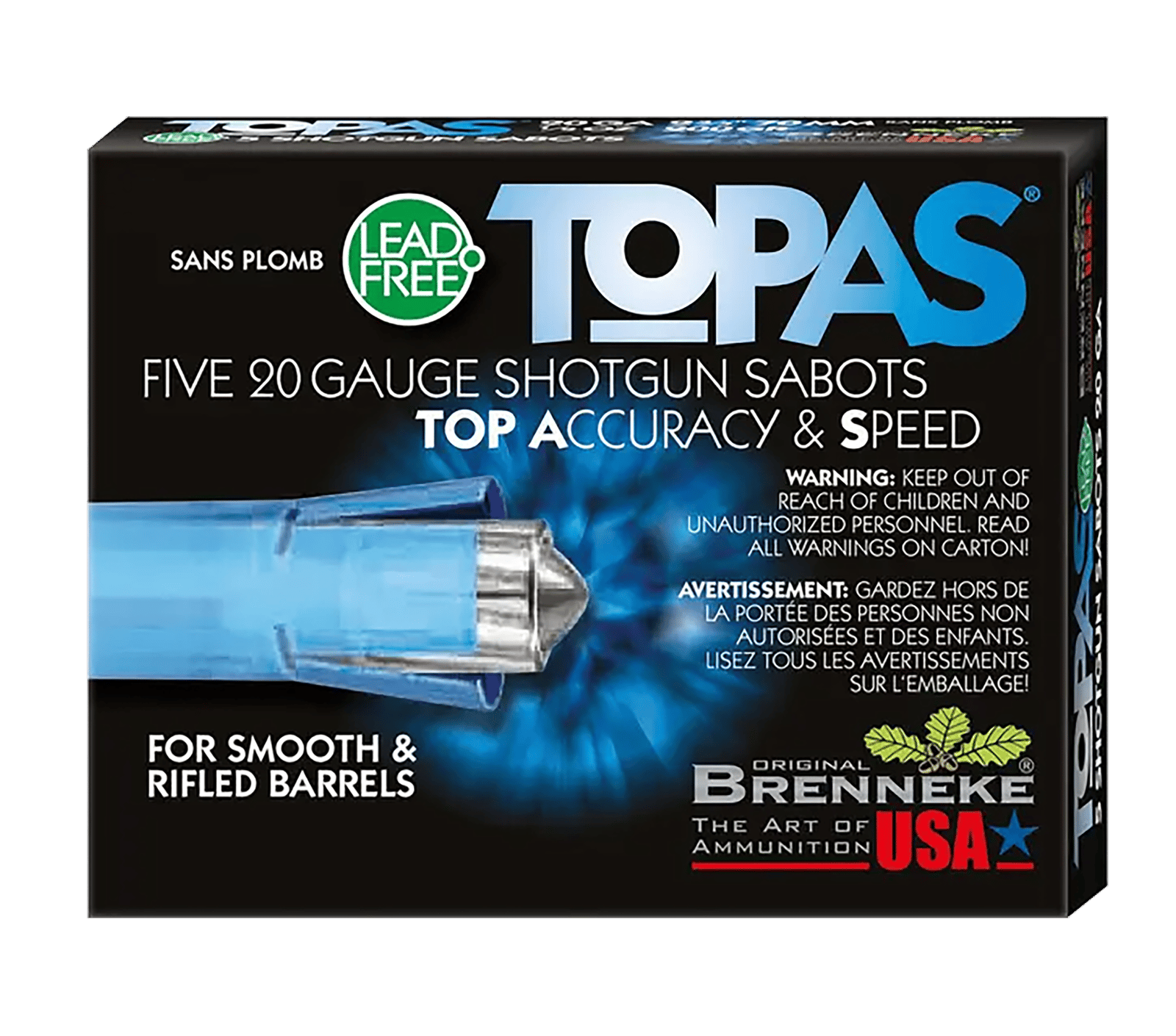 Brenneke SL202TOPN TOPAS  20Gauge 2.75" 1/2oz Sabot Slug Shot 5 Per Box/50 Case