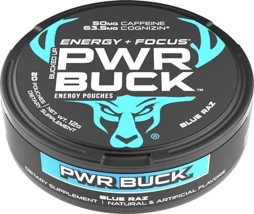 BUCKED UP PWR BUCK ENERGY POUCHES 5 CAN ROLL BLUE RAZ