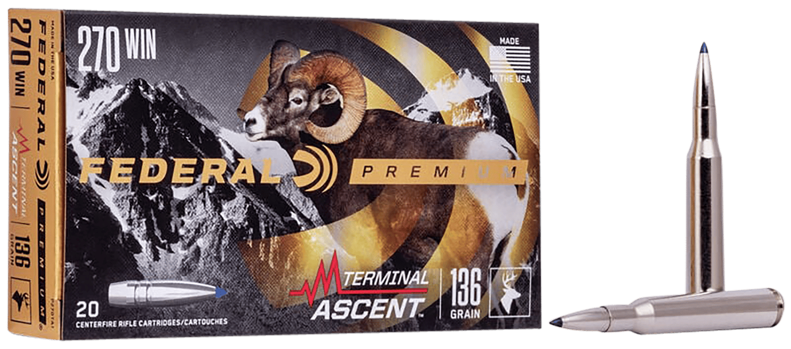 Federal P270TA1 Premium Terminal Ascent 270Win 136gr 20 Per Box/10 Case