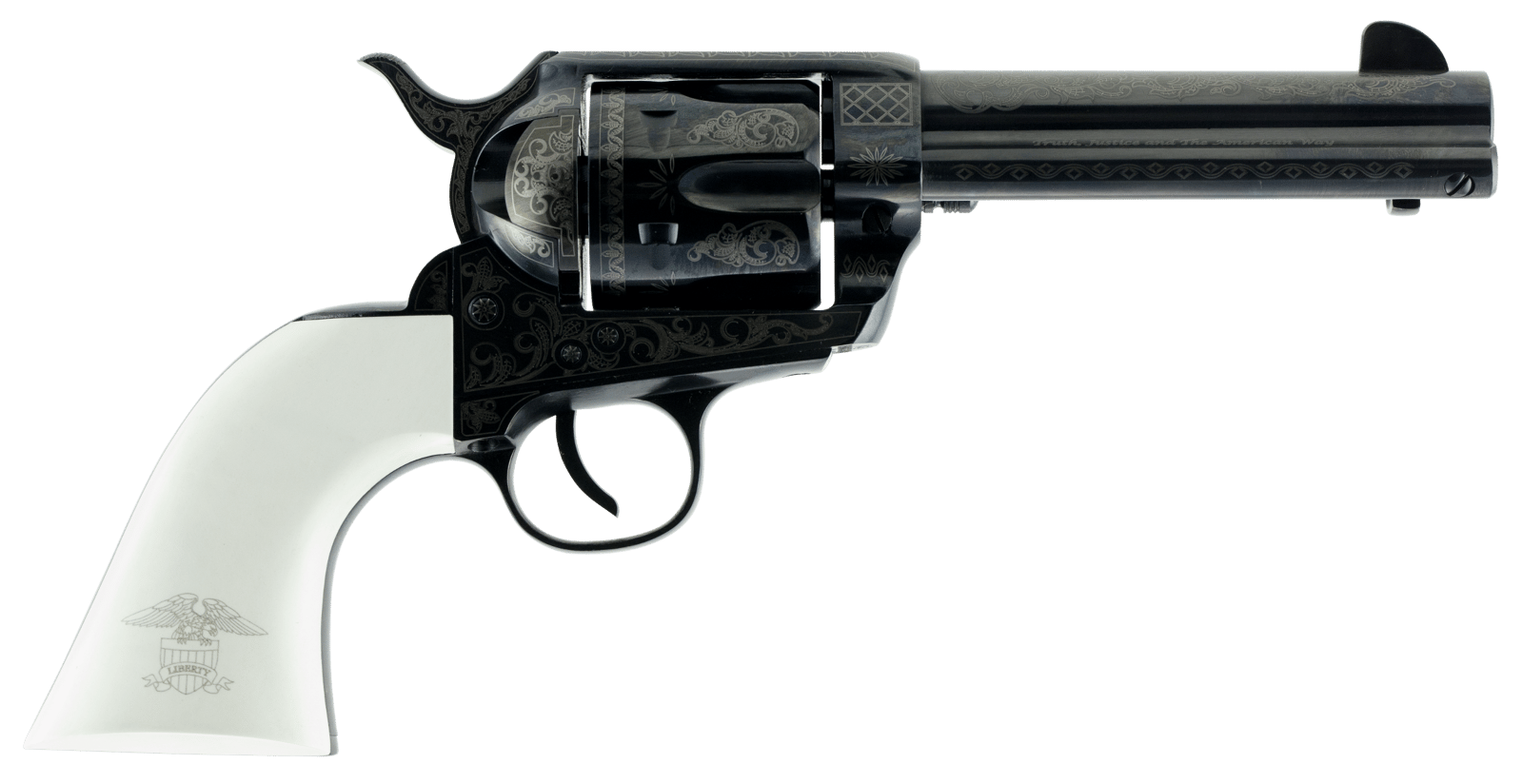 Traditions SAT73122LIB 1873 Liberty 45 Colt (LC) 6rd 4.75" Blued Engraved Steel White PVC Grip