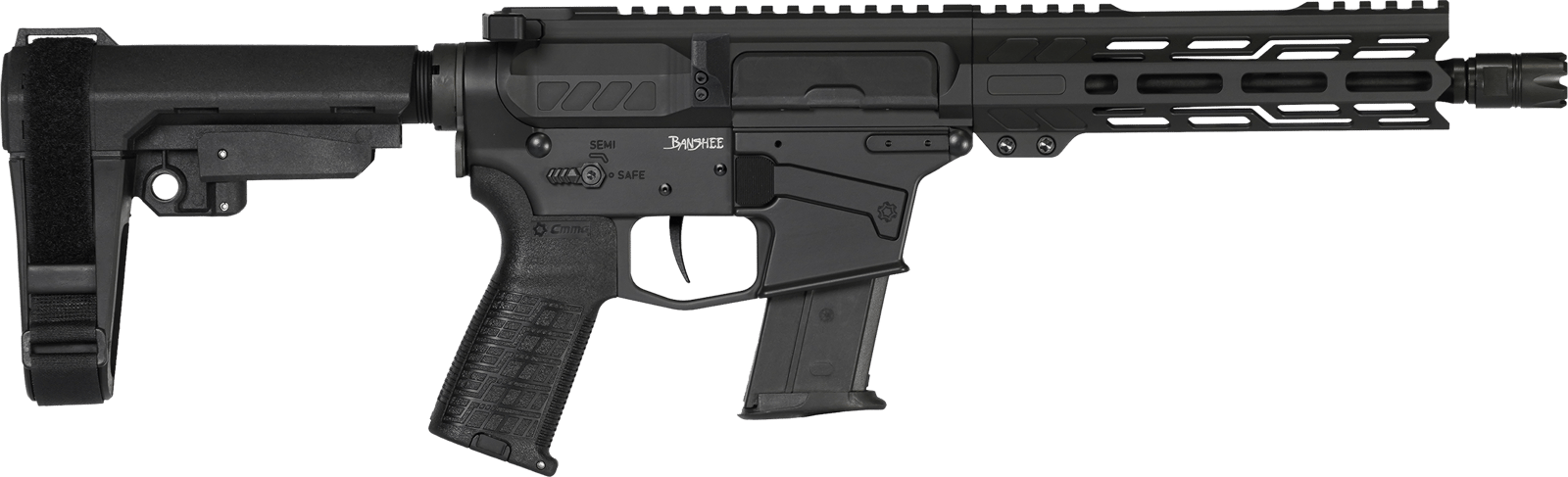CMMG 57A340FAB Banshee MK57 5.7x28mm 20+1 8" Black Nitride Medium Taper Threaded Barrel, EML 7" M-LOK Handguards, Black Armor Cerakote Aluminum Picatinny Rail Receiver, CMMG Zeroed Grips