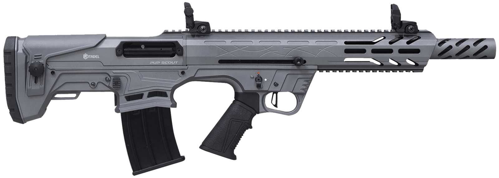 Citadel FRPS1218TG Pup Scout  12 Gauge Semi-Auto 3" 5+1 18.50" Gray Steel Barrel, Picatinny Rail Aluminum Receiver, Picatinny Handguards, Gray Adj Cheek Riser Synthetic Stock, Black Polymer Grip