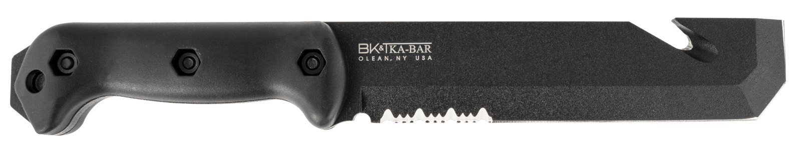 Ka-Bar BK3 Becker Tac Tool 7" Fixed Chisel w/Wire Cutter Part Serrated Black 1095 Cro-Van Blade, Black Ultramid Handle, Includes Sheath