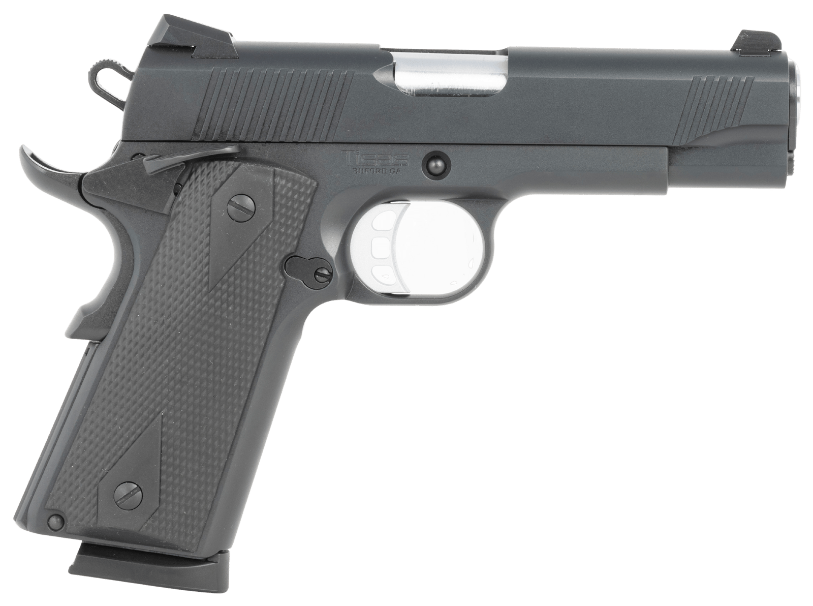 Tisas Arms 10100121 1911  Carry 9mm Luger 9+1 4.25" Black Cerakote Carbon Steel Serrated Slide & Frame w/Beavertail, Black Rubber Grip