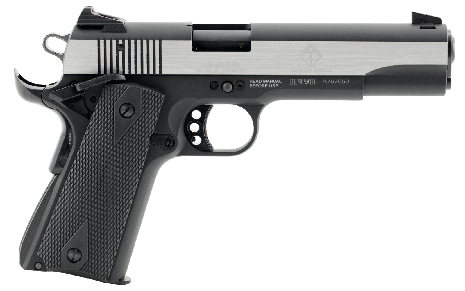 GSG GSG2210M1911S M1911  22 LR 5" 10+1 Black Hardcoat Anodized Stainless Steel Polished Slide Black Polymer Grip