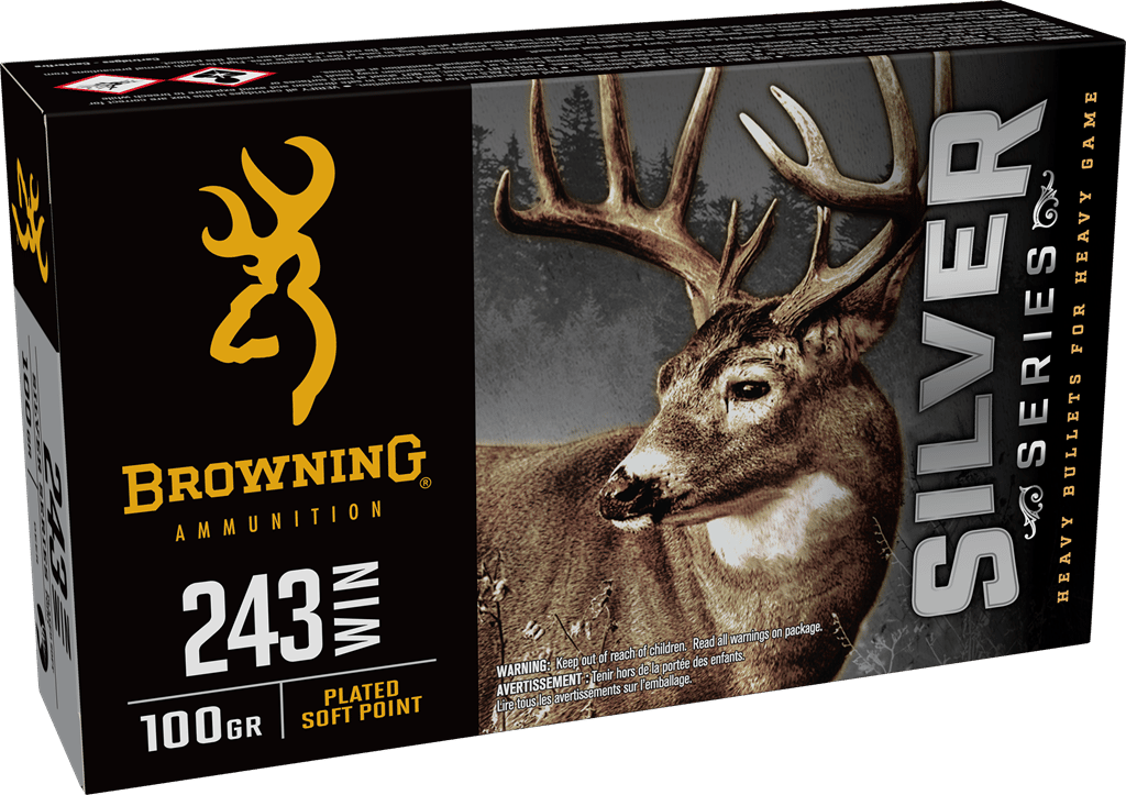 Browning Ammo B192602431  Silver 243Win 100gr Plated Soft Point 20 Per Box/10 Case