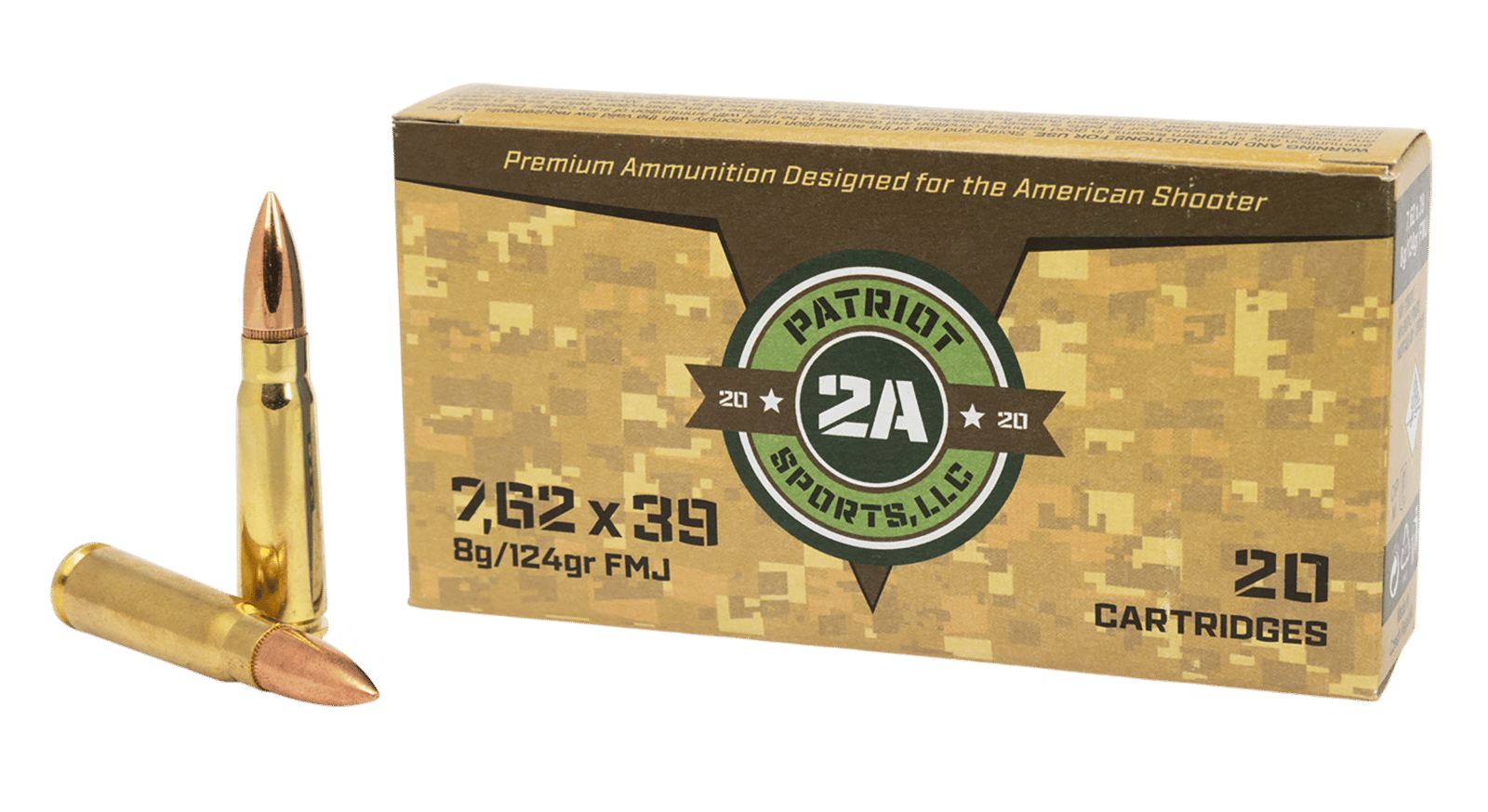 PATRIOT SPORTS LLC P762124F   7.62x39mm 124gr Full Metal Jacket 20 Per Box/50 Case