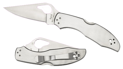 Spyderco BY04P2 Byrd Meadowlark 2 2.93" Folding Clip Point Plain 8Cr13MoV SS Blade Satin Stainless Steel Handle