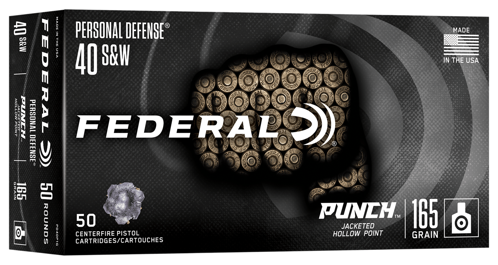 Federal PD40P1G Punch  40S&W 165gr Jacketed Hollow Point 50 Per Box/10 Case